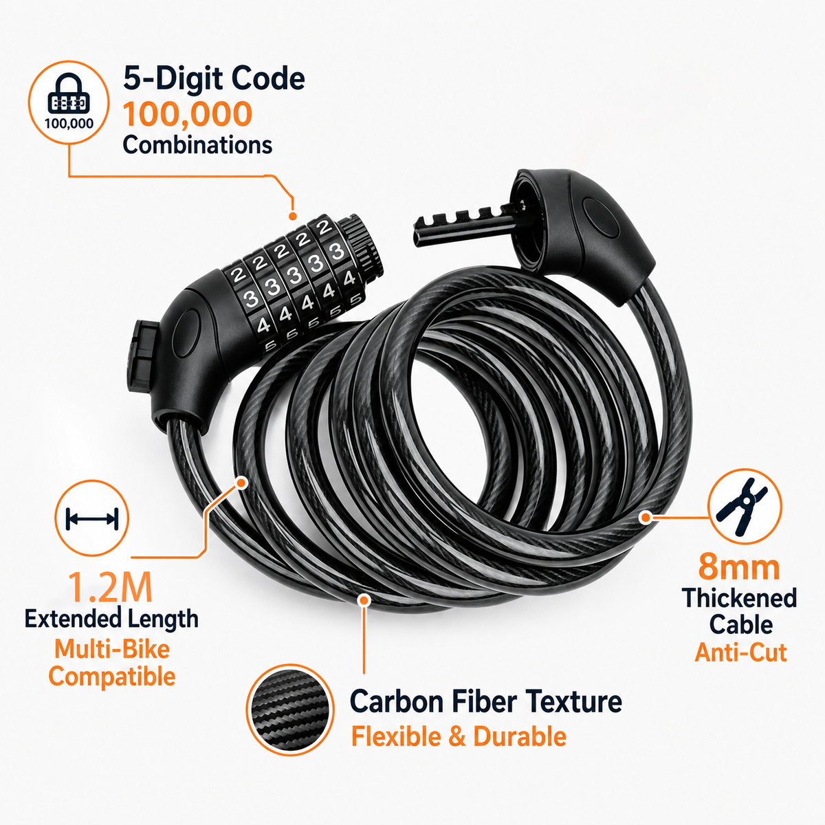 APEXWILL Long Cable Lock