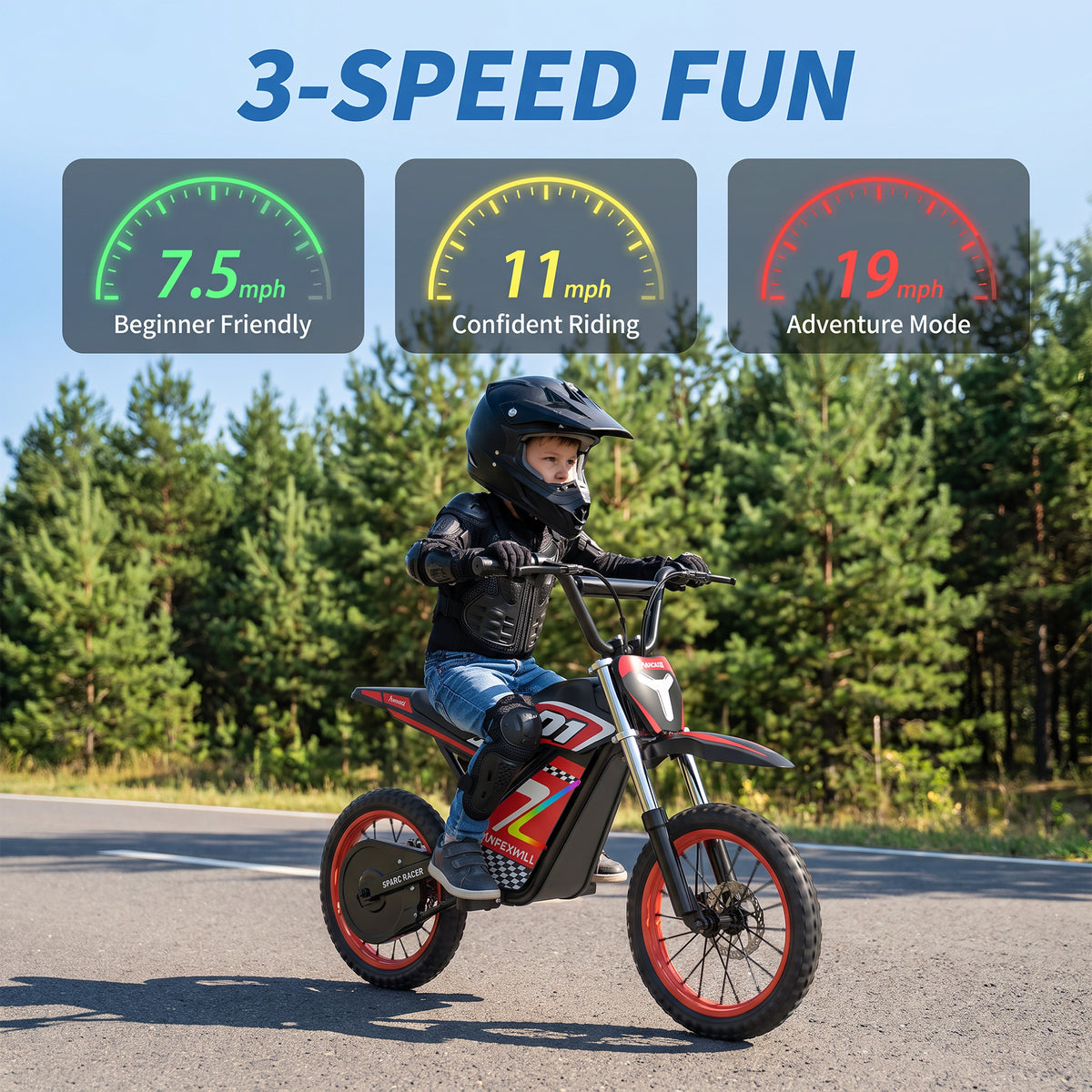 APEXWILL Spark Racer 14" Electric Dirt Bike for Kids – Up to 19 MPH