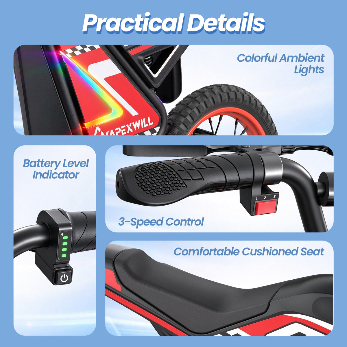 APEXWILL Spark Racer 14" Electric Dirt Bike for Kids – Up to 19 MPH